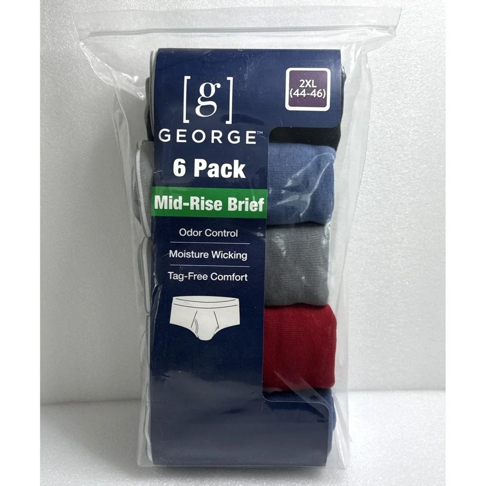 New George 6 Pack Mid- Rise Briefs, Men's Size 2XL (44-46) Multi colors‎